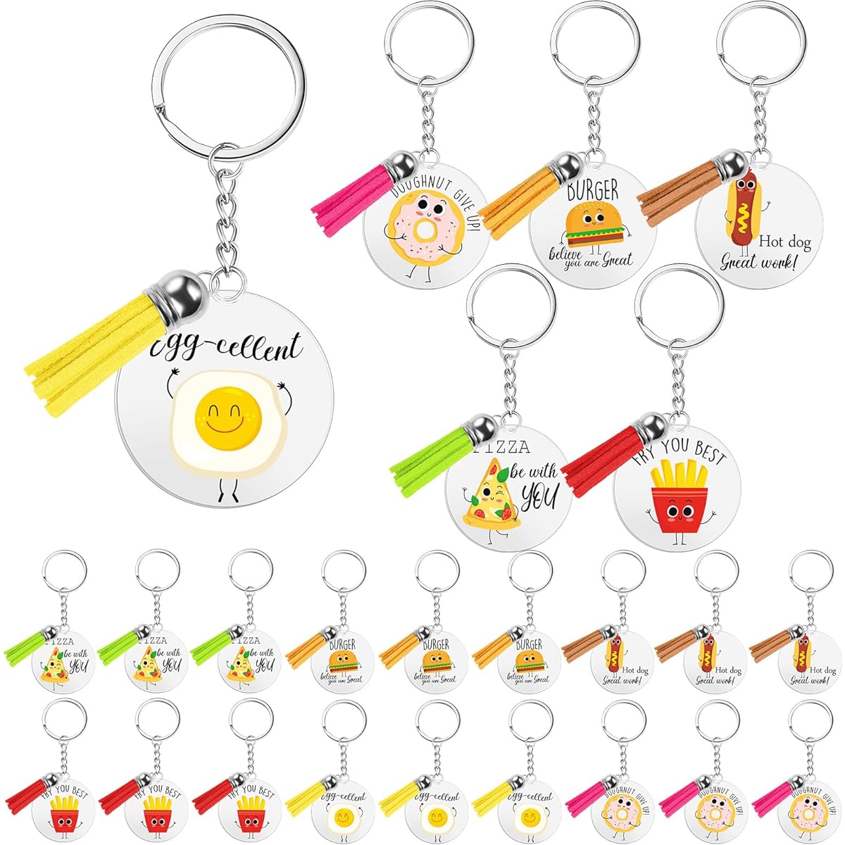 Siifert 24pcs Back to School Gifts Thank You Acrylic Keychains Food Fun Keyrings Employee Appreciation Gifts Greeting Notes Acrylic Tassel Keychains for Students, Classmates, Teachers, Gratitude Gifts
