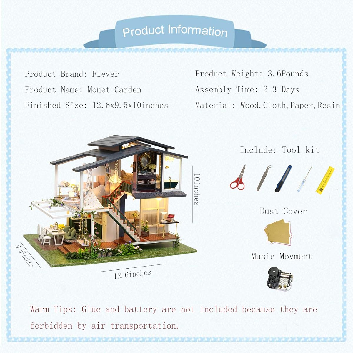 Flever Dollhouse Miniature DIY House Kit Creative Room with Furniture Romantic Artwork Gift (Monet Garden)