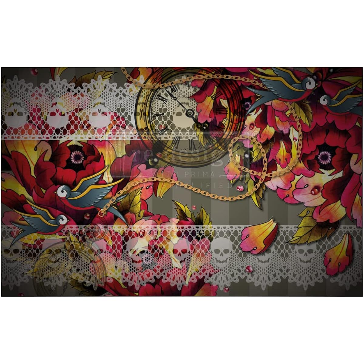 Prima Re-Design Decoupage Decor Tissue Paper 19"X30"-Ink & Lace -REDTP-54306