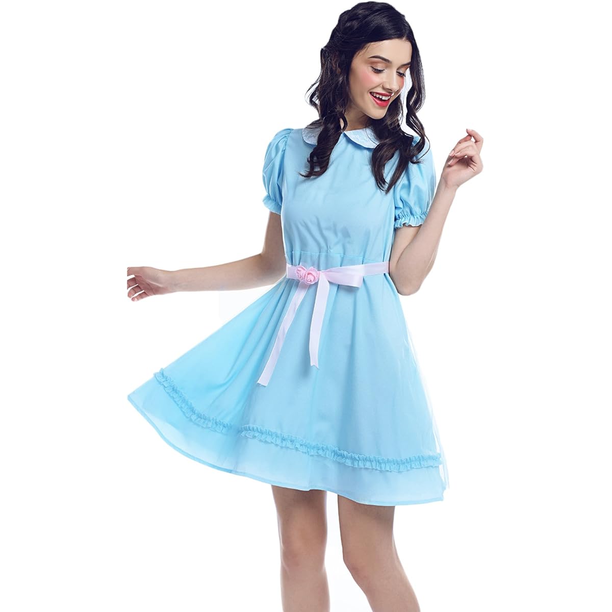 Nuoqi Women's Girls Sweet Lolita Dress Blue Twin Dress Halloween Cosplay Costume, Blue-1, Medium