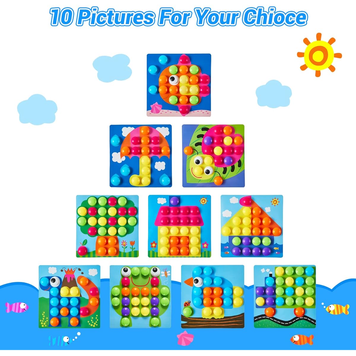 (Multi-color) - Geekper Button Art Colourful Matching Mosaic Pegboard Set Early Learning Educational Toys for Kids