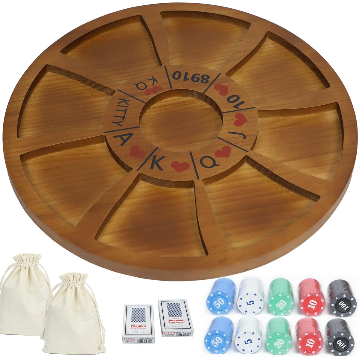 Jyquorp Michigan Rummy Game Deluxe Set - The Perfect Blend of Royal Game of Hearts, Rummy and Poker - Wooden Tripoli Board Game - Vintage Betting Bluff Game - Classic Family Card Game for Adults - 200 Chips