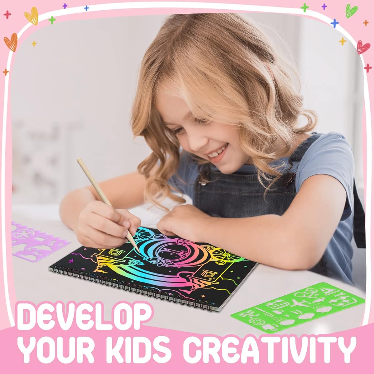 Rainbow Scratch Art for Kids Black Scratch Off Paper Notebook Craft Art Supplies Coloring Kit Toys for Ages 3-9 Girls Boys Kids Birthday Christmas Halloween Party Favors Activity Gifts 2 Pack
