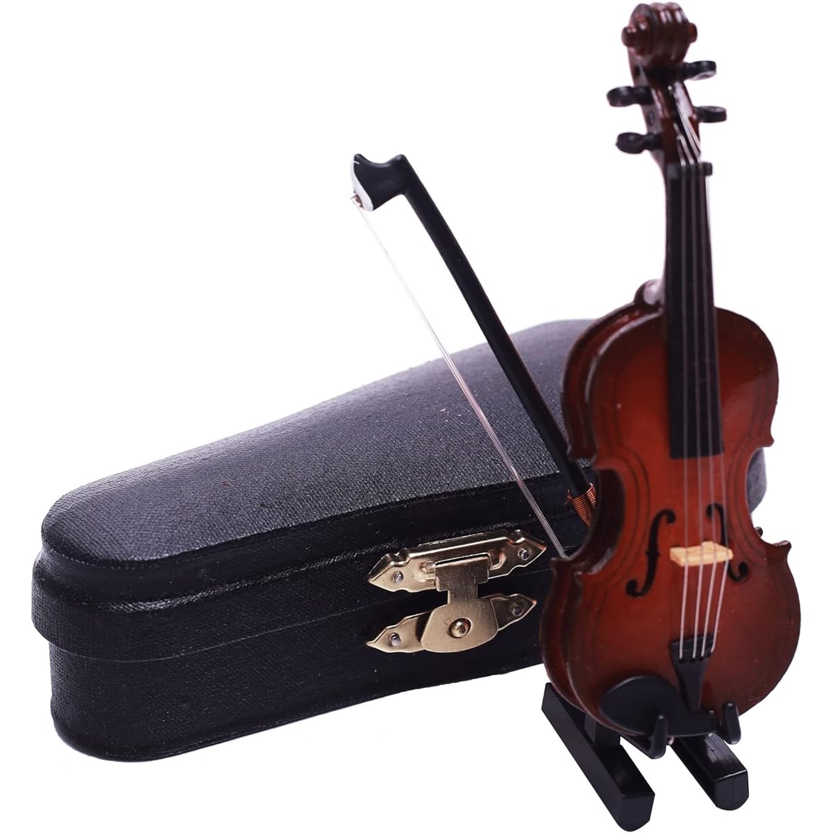 Kutusaky 1:12 Mini Violin Miniature Musical Instrument Small Violin with Stand Bow Case for Dollhouse Decoration