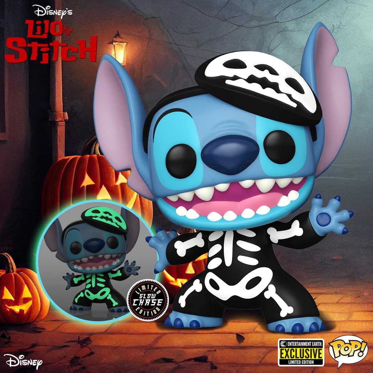 Funko Pop! Disney Lilo & Stitch Skeleton Stitch Chase Version - Entertainment Earth Exclusive Includes Byron's Attic Pop Protector
