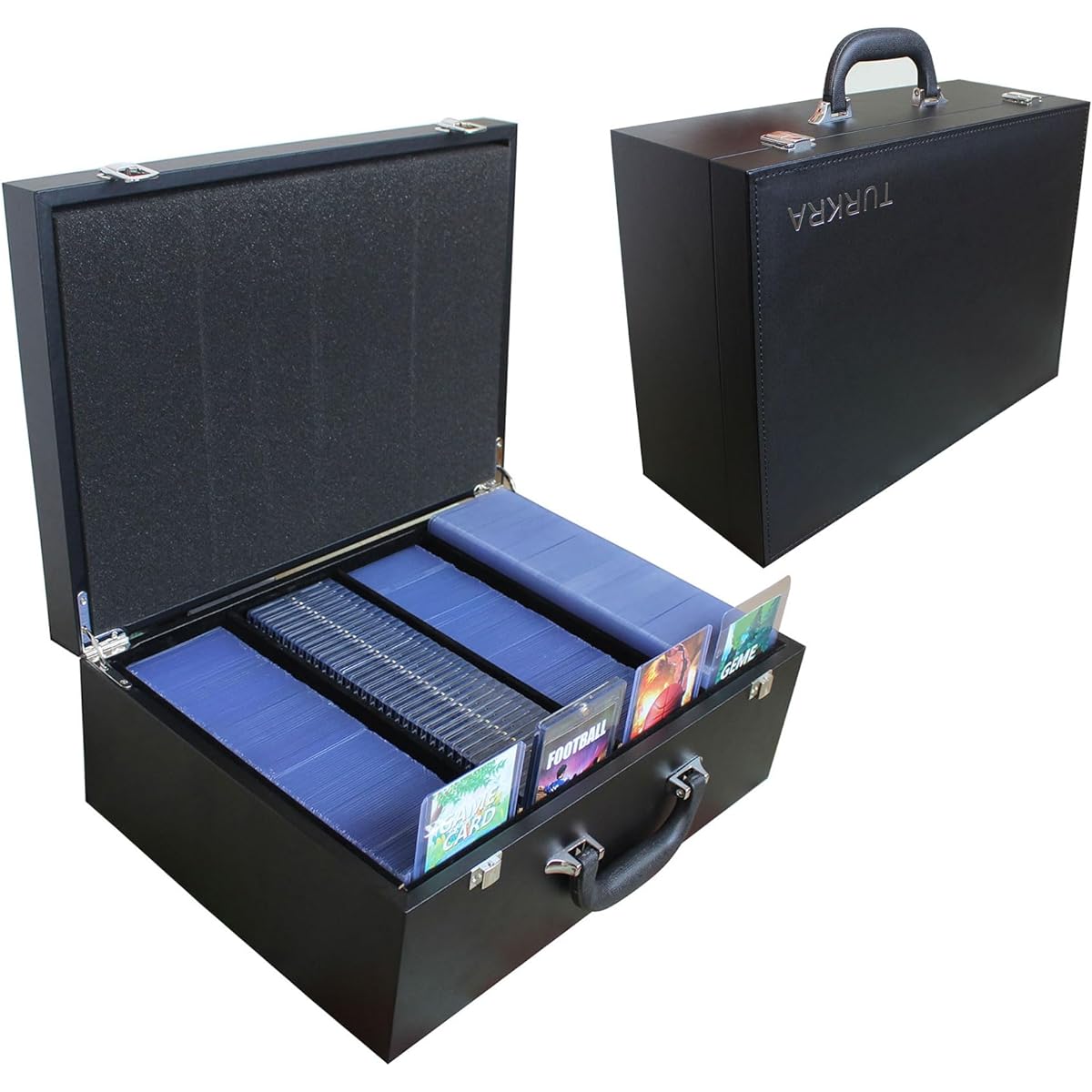 TURKRA Leather Storage Case Grade Card Slab Magnetic/Screw-in Card Holder Top Load Semi-Rigid Card Holder Premium Display Case for Sports Cards and Trading Cards, Black