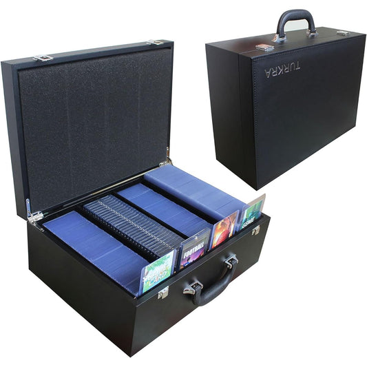 TURKRA Leather Storage Case Grade Card Slab Magnetic/Screw-in Card Holder Top Load Semi-Rigid Card Holder Premium Display Case for Sports Cards and Trading Cards, Black