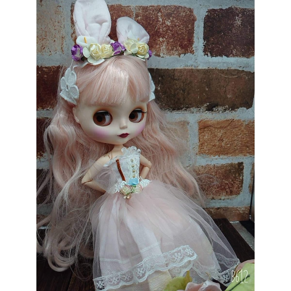 Candy pink IC doll☆ Bunny ears headband, one-piece dress, lace apron 3-piece set included, 12 inches, 1/6 size, 4-color eye change, movable body, matte skin, white skin, custom base, wig change, makeup change, customization, customization practice