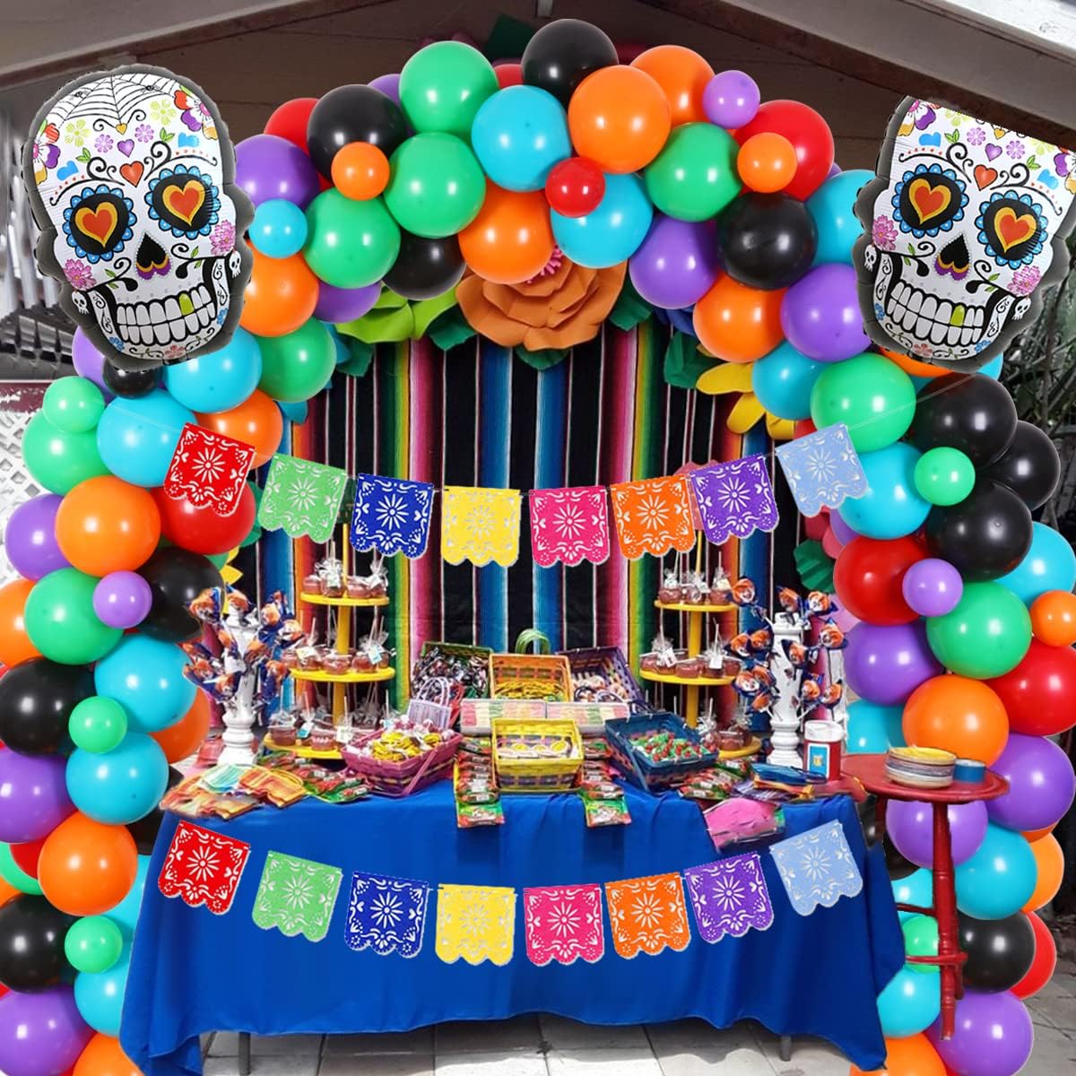 Day of the Dead Party Decorations Dia De Los Muertos Sugar Skull Decorations - Papel Picado Banner Balloon Garland Kit Day of the Dead Party Supplies Halloween Decorations Indoor Outdoor