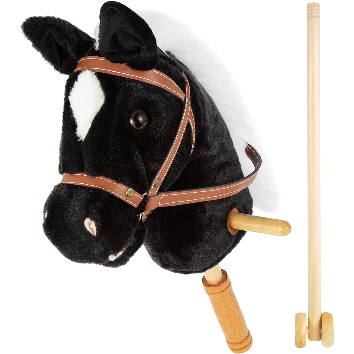 Morytale Stick Hobbies Riding Toy Plush Stick Horse for Toddlers Ages 3+ Ride on Horse Toy Pretend Play Fun with Wooden Wheels and Real Pony Clip Clop Sounds Black 39 Inch