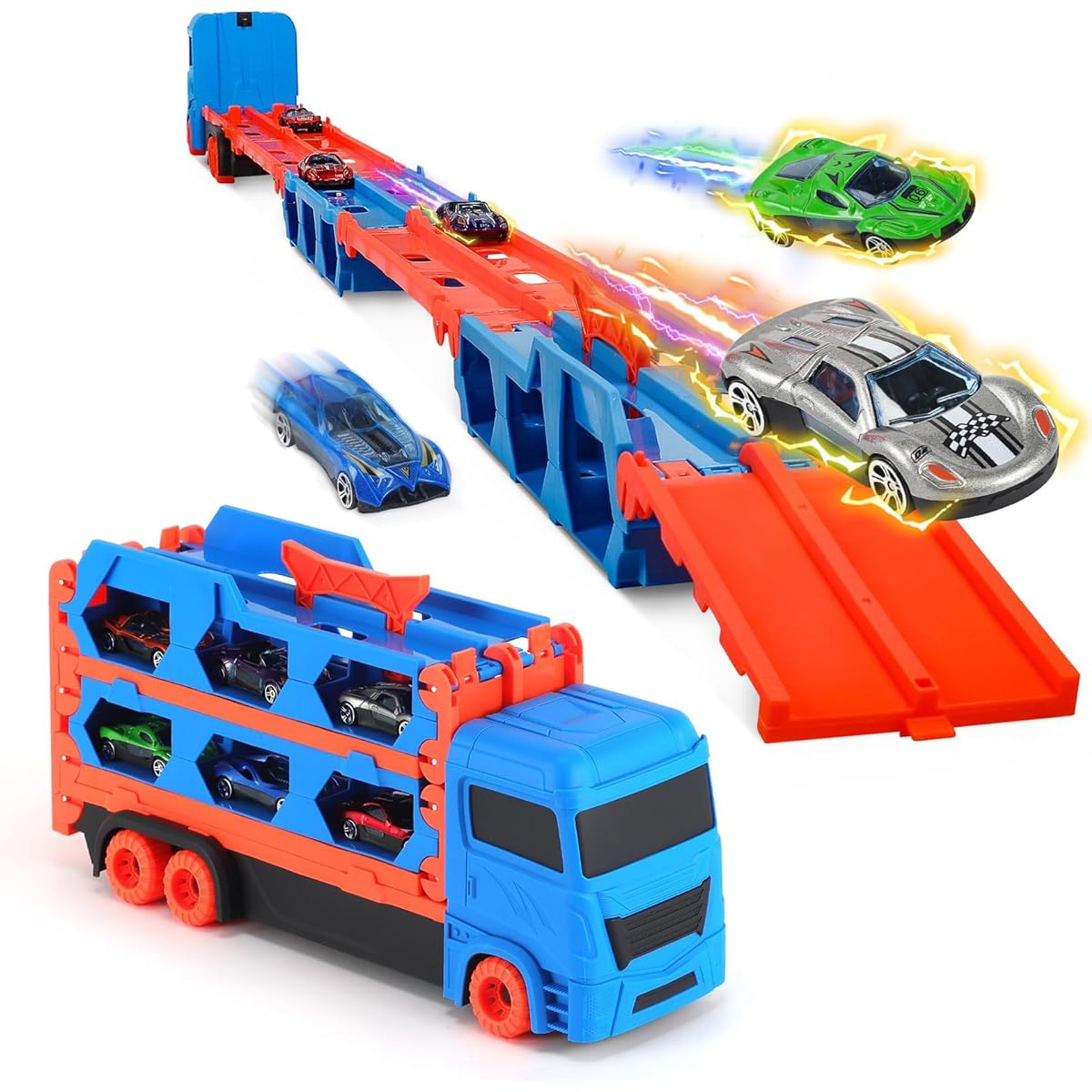 Toys for Toddlers Portable Race Track Truck Toy Cars with 12 Race Cars for Boys Ages 2 3 4 5 6 Best Gift Carrier Truck Vehicle Toy Set for Kids