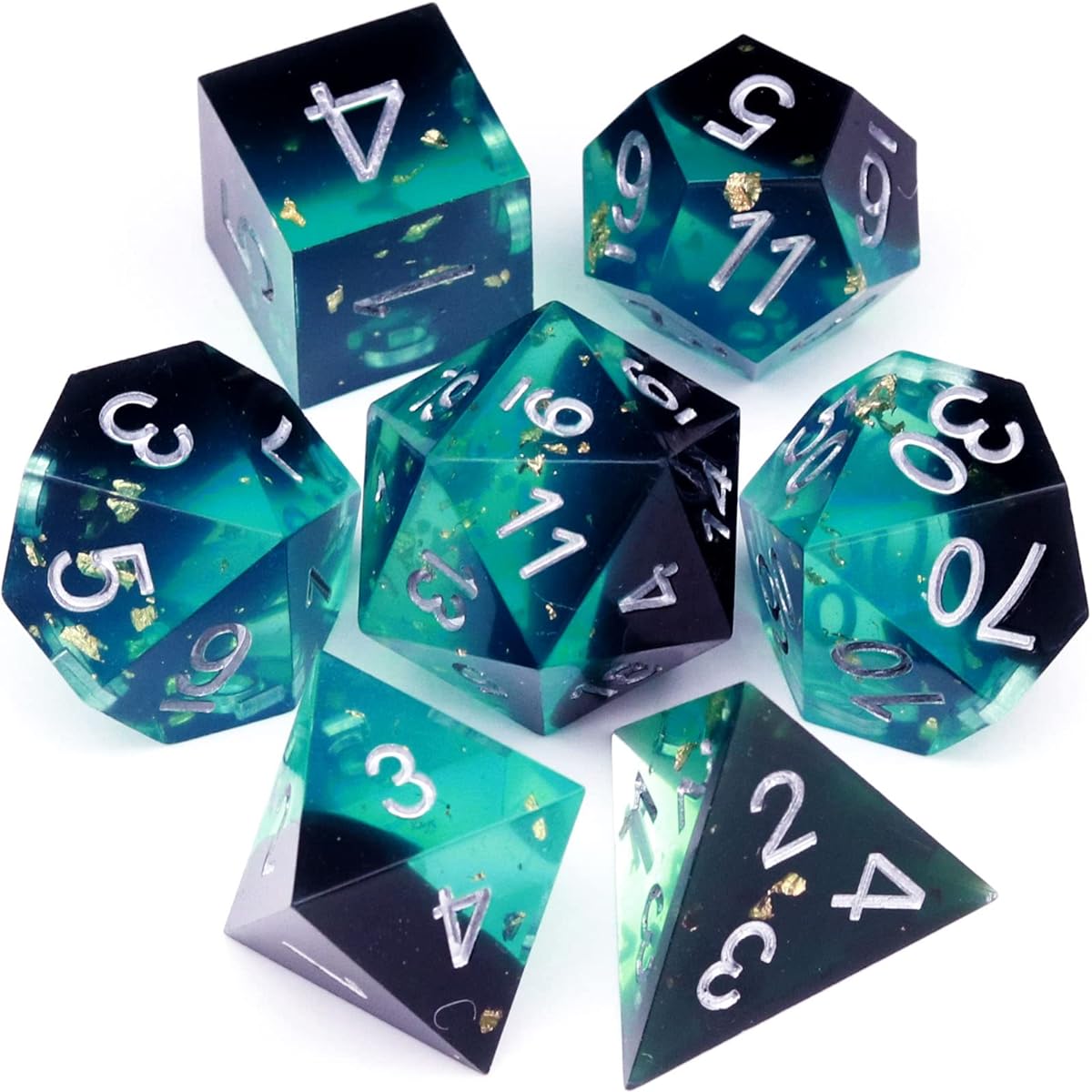 Haxtec Sharp Edge DND Dice Set Blue Black Resin Dice Gold Flake D&D Dice RPG Role Playing Game Dungeons & Dragons Gift War Series