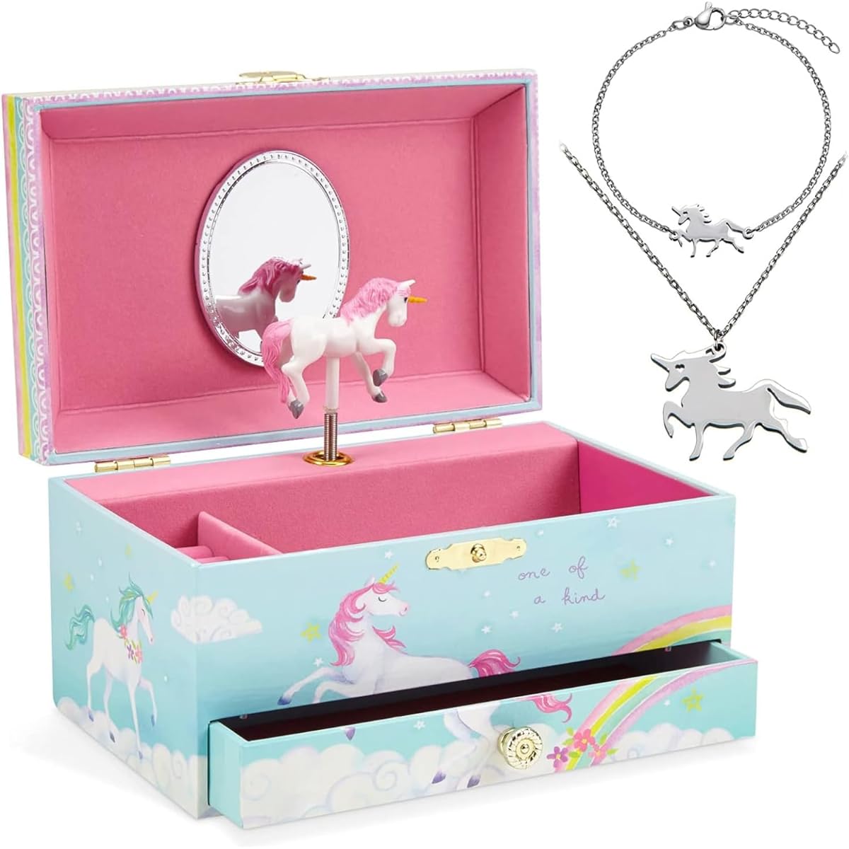 Jewelkeeper Unicorn Music Box & Little Girls Jewelry Set - 3 Unicorn Gifts for Girls