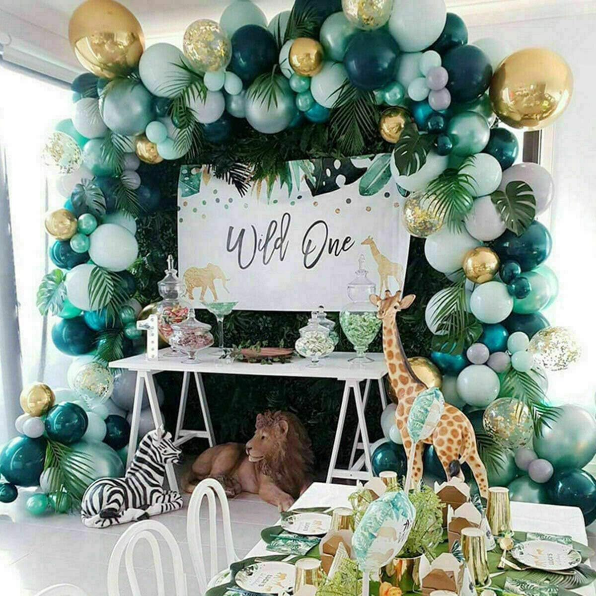 DUBEDAT 142pcs Green Balloons Garland Latex Balloons Arch Safari Jungle Party Wild One Birthday Party Decorations for Kids Baby Shower Wedding Party