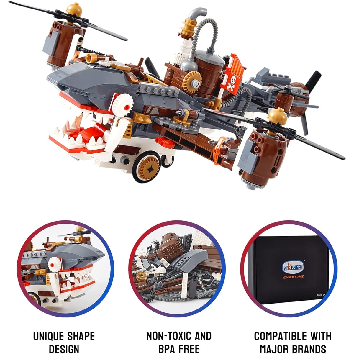 Winner [2 in 1] STEM Building Toy Set with Vintage Airplane and Motorcycle, 536 Piece Building Blocks STEM Kit, Perfect Gift for 6 7 8 9 10 11 12 Year Old Kids, Boys, Girls and Adults