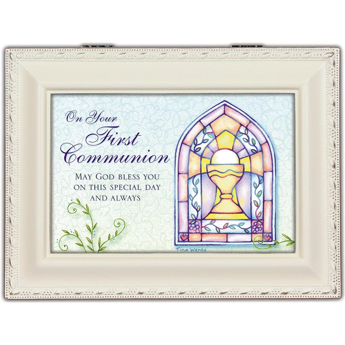 Cottage Garden Inspirational Music Box - Your 1st Communion Plays Ave Maria with Ivory Finish