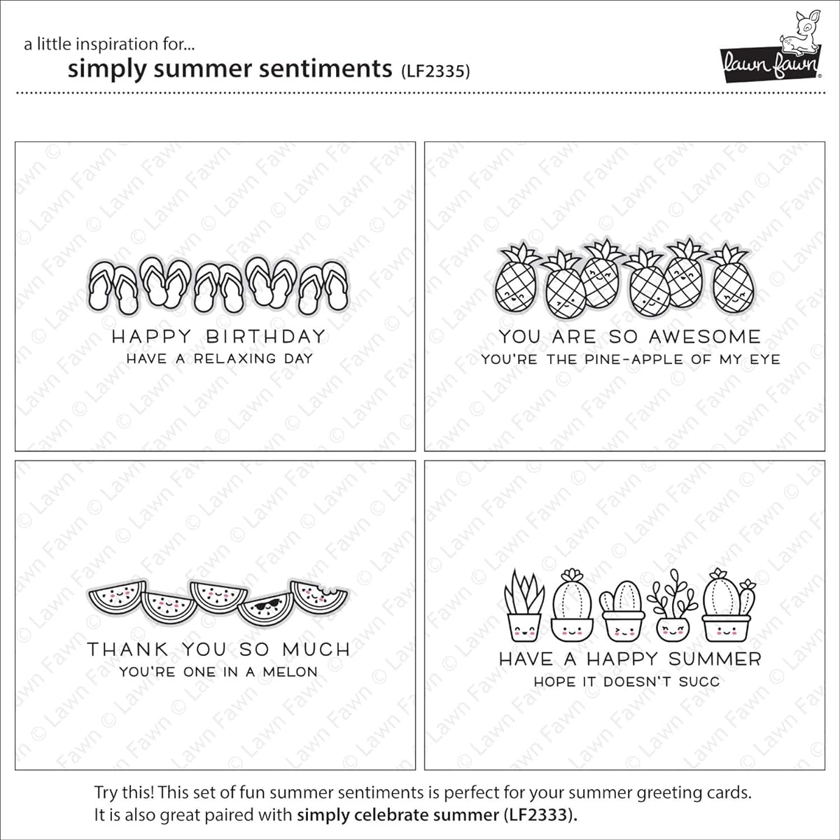 Lawn Fawn LF2335 Simply Summer Sentiments 3X4 Clear Stamp Set