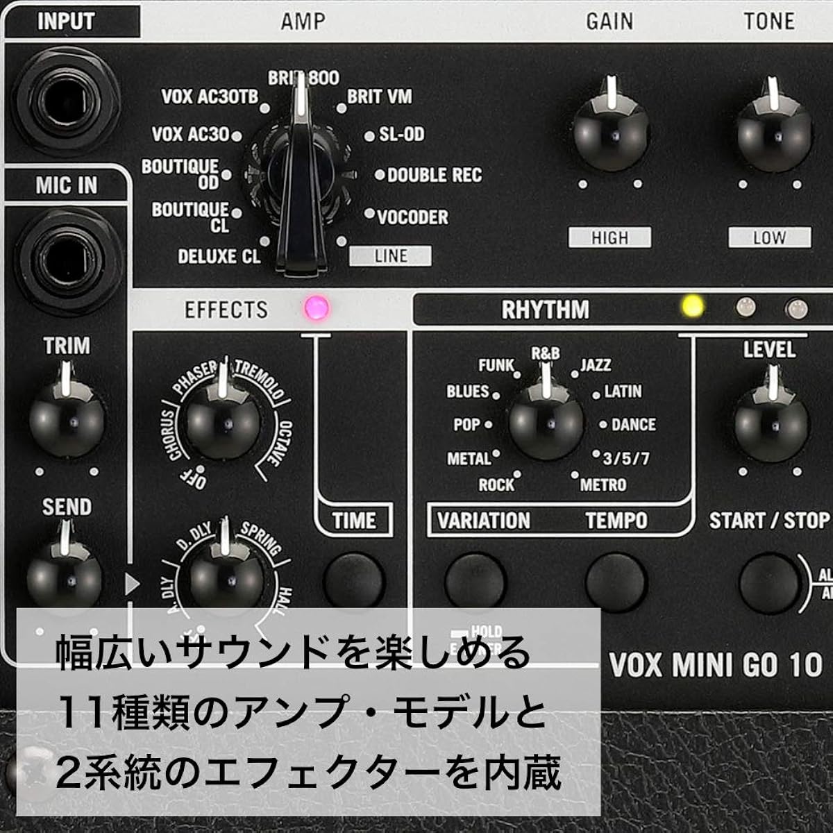 VOX 10W Modeling Amplifier for Electric Guitar MINI GO 10 Home Practice Portable Microphone Input Headphone Output Effects Rhythm Machine Looper MP3 Connection Mobile Battery Compatible