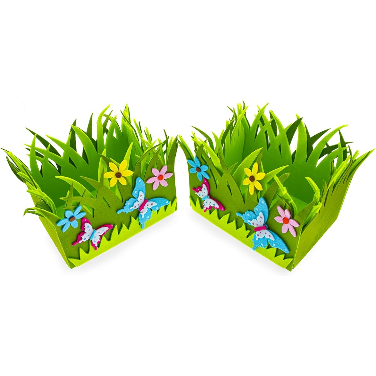 BestPysanky Set of 2 Spring Flowers and Butterflies Easter Felt Decorative Centerpieces