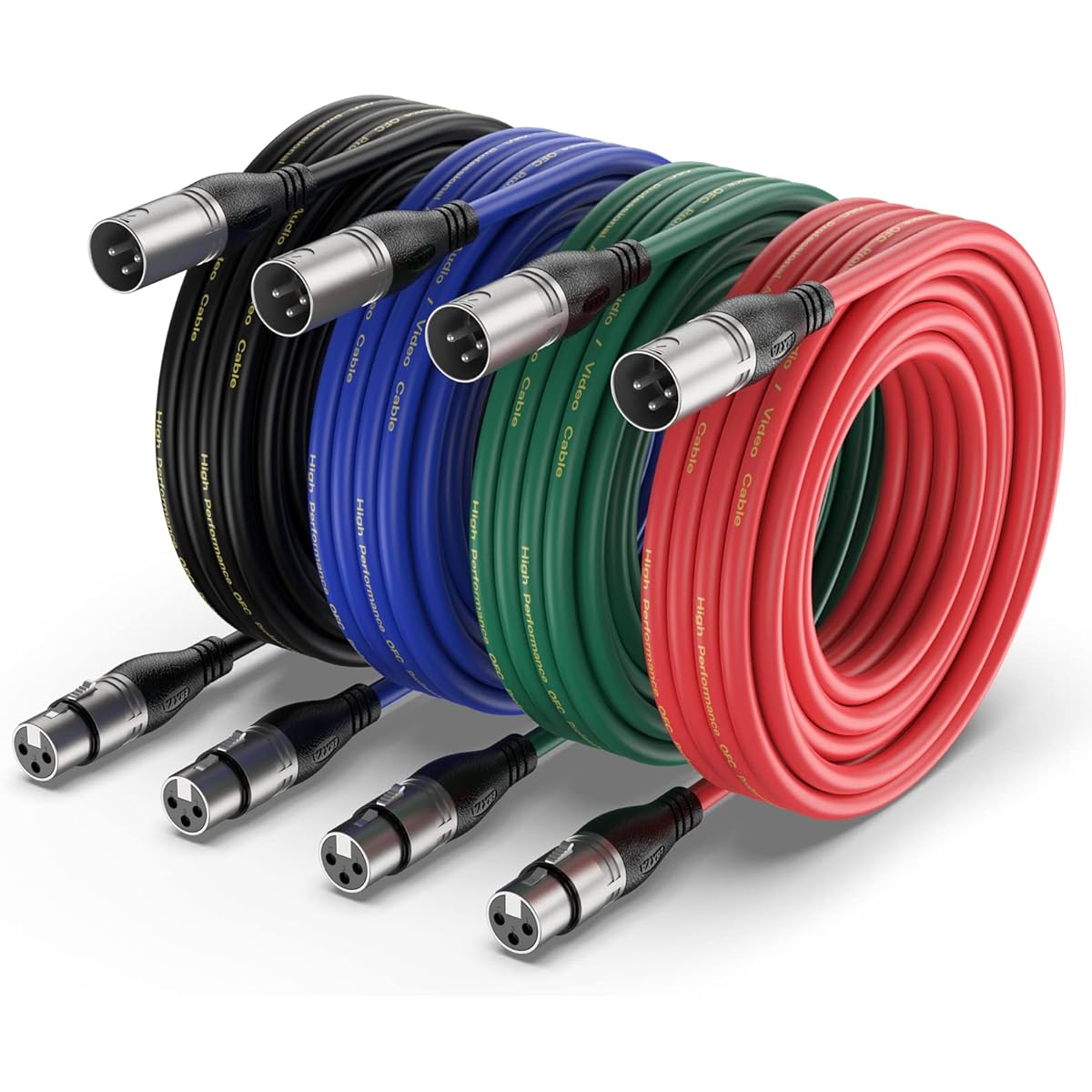 EBXYA XLR Cable 25ft 4 Packs - Premium Balanced Microphone Cable with 3-Pin XLR Male to Female Mic Speaker Cable, (Red, Green, Blue, Black)
