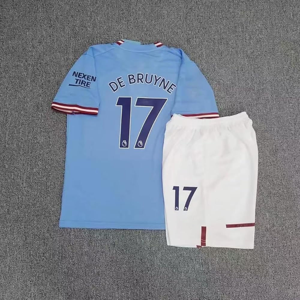 Kevin De Bruyne Soccer Uniform Manchester Uniform Home Uniform Number 17 Top and Bottom Set Children Adults Bring Your Own Socks Quick Dry Practice Wear Unofficial