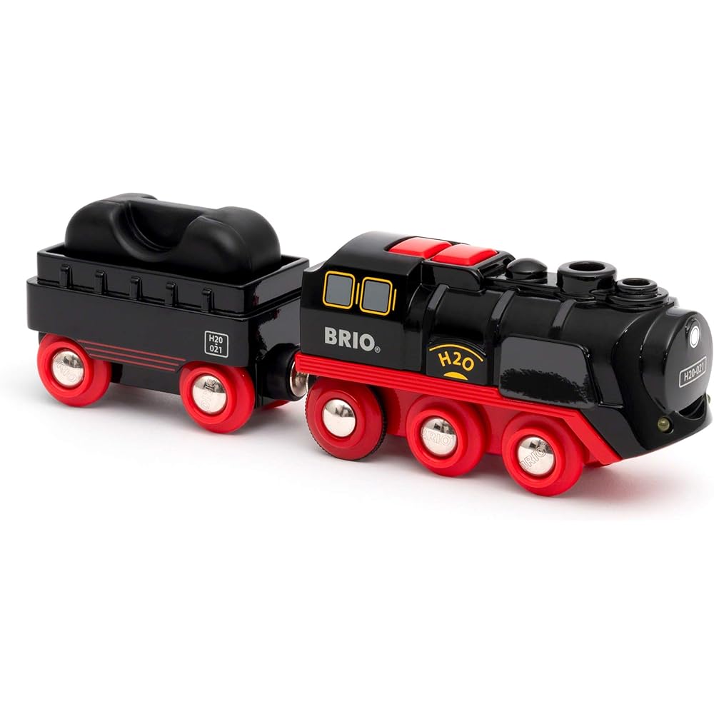BRIO Battery Power Steam Train Wooden Rail Electric Vehicle Locomotive 33884 & Battery Power Freight Transport Engine 33214 [Set Purchase]