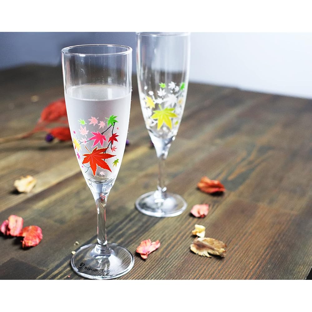 [Temperature as Design] Marumo Takagi Ceramic Cool Autumn Leaves Champagne Glass Pair Set Glass Pair Stylish Autumn Leaves Champagne Wedding Gift Midyear Gift Anniversary Changes with Temperature Sparkling Autumn Celebration Christmas