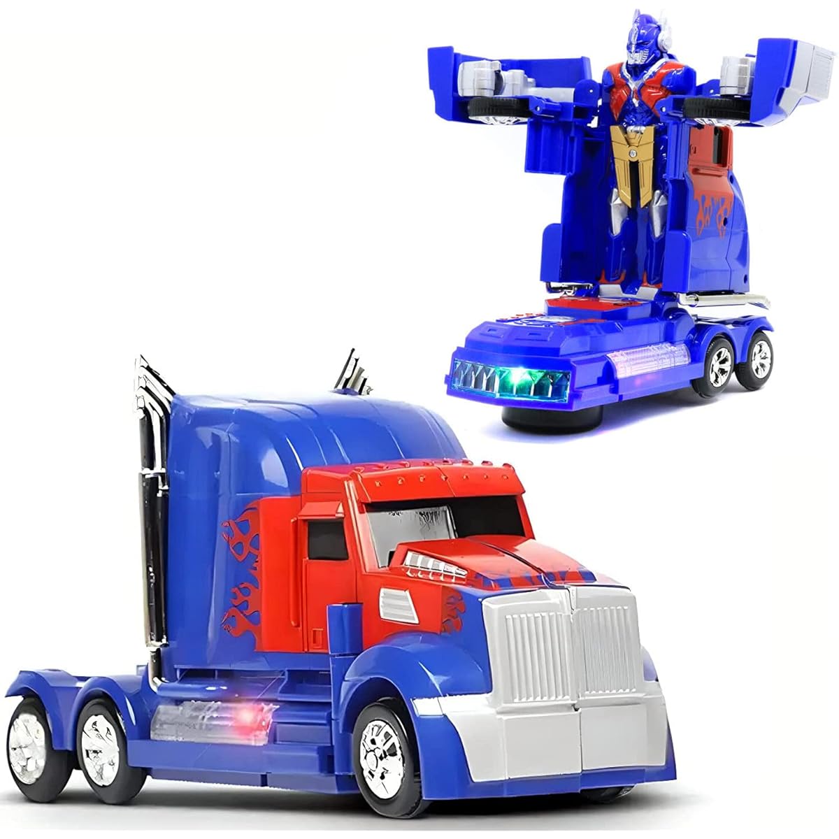 Transforming Robot Electric Toy Truck Bump & Go Automatic Transform Action with LED Lights and Realistic Sounds for Kids