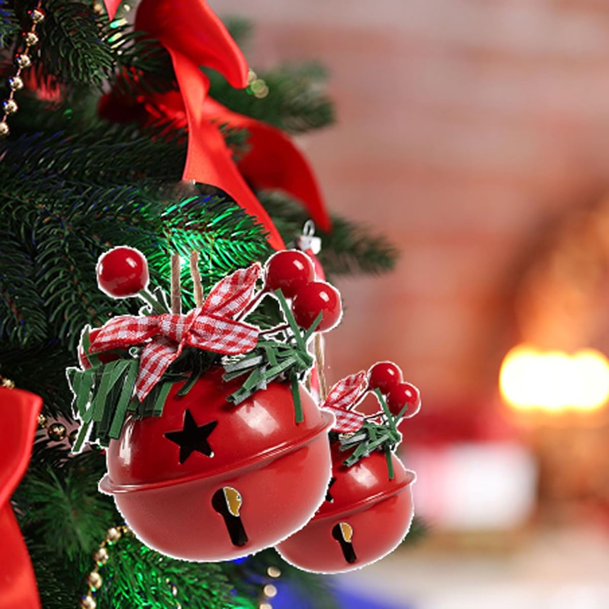 Tandarui 18pcs Christmas Bells Jingle Bells Christmas Holiday Decorations Bell Pendants Christmas Tree Hanging Ornaments Metal (Red 2)