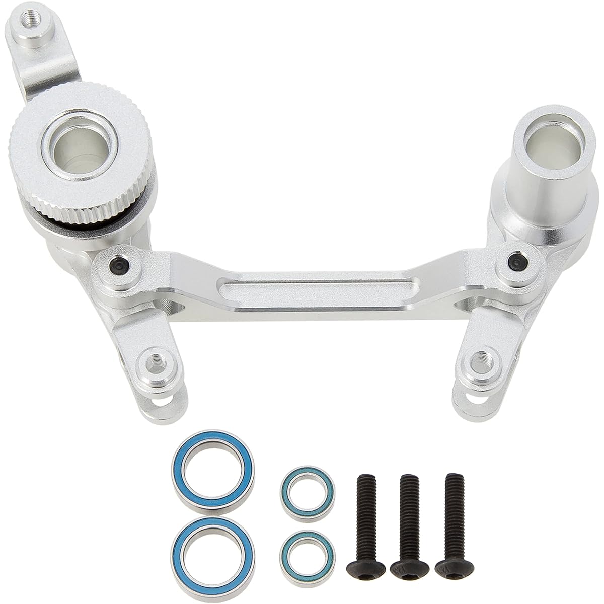DKKY RC Aluminum Steering Assembly Set Metal Servo Steering Component with Bearing for 1/7 UDR Desert Racer #8543 Upgrade Parts (Silver)