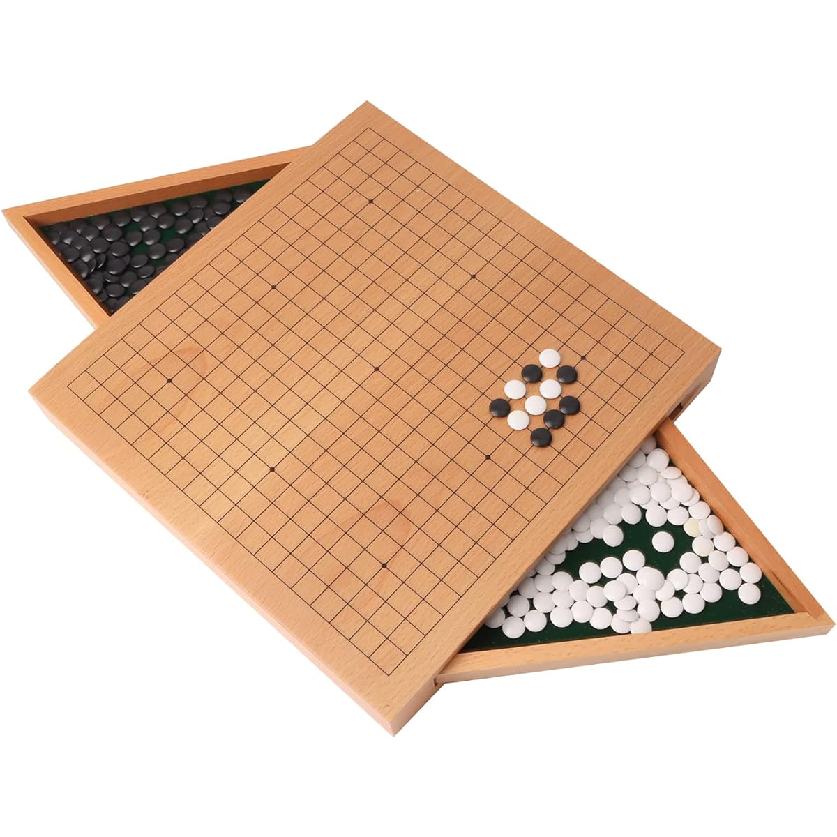 GSE 12" Wooden Go Board Game Set with Drawer, Wooden Go Game Board Set with Plastic Stones, Classic Chinese Strategy Board Game