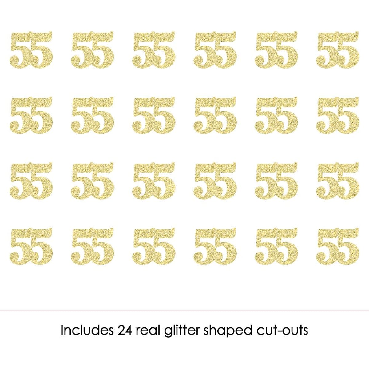 Gold Glitter 55 - Smudge-Free Genuine Gold Glitter Cutout Numbers - 55th Birthday Party Confetti - Set of 24