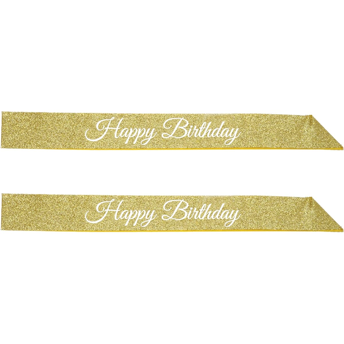 Beistle Sparkly Fabric Happy Birthday Sash for Adult Diva Girls Night Out Wearable Party Supplies 32.5" x 3.5", Gold/White, 2 Piece