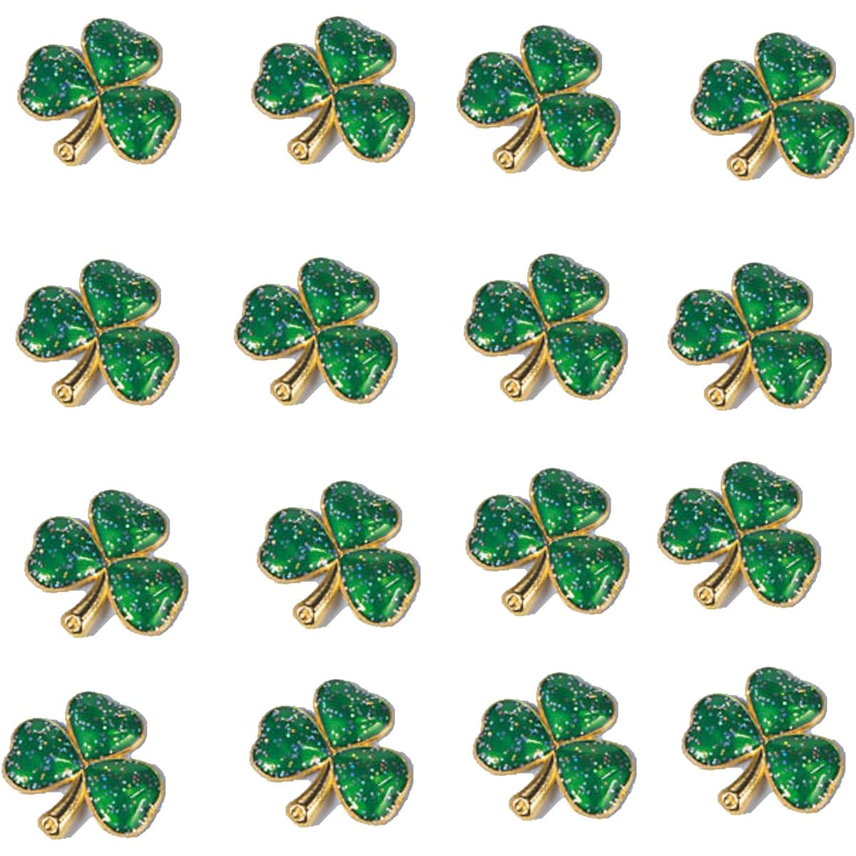 Green Metal Glitter Shamrock Lapel Pins Bulk (72 pcs) St. Patrick's Day Favors