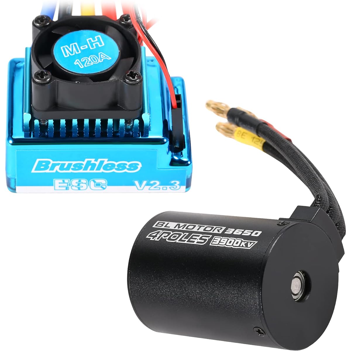 ROWCES 3650 3900KV Waterproof Brushless Motor with 120A Brushless ESC, 5.8V/3ABEC Set for 1/10 RC Car