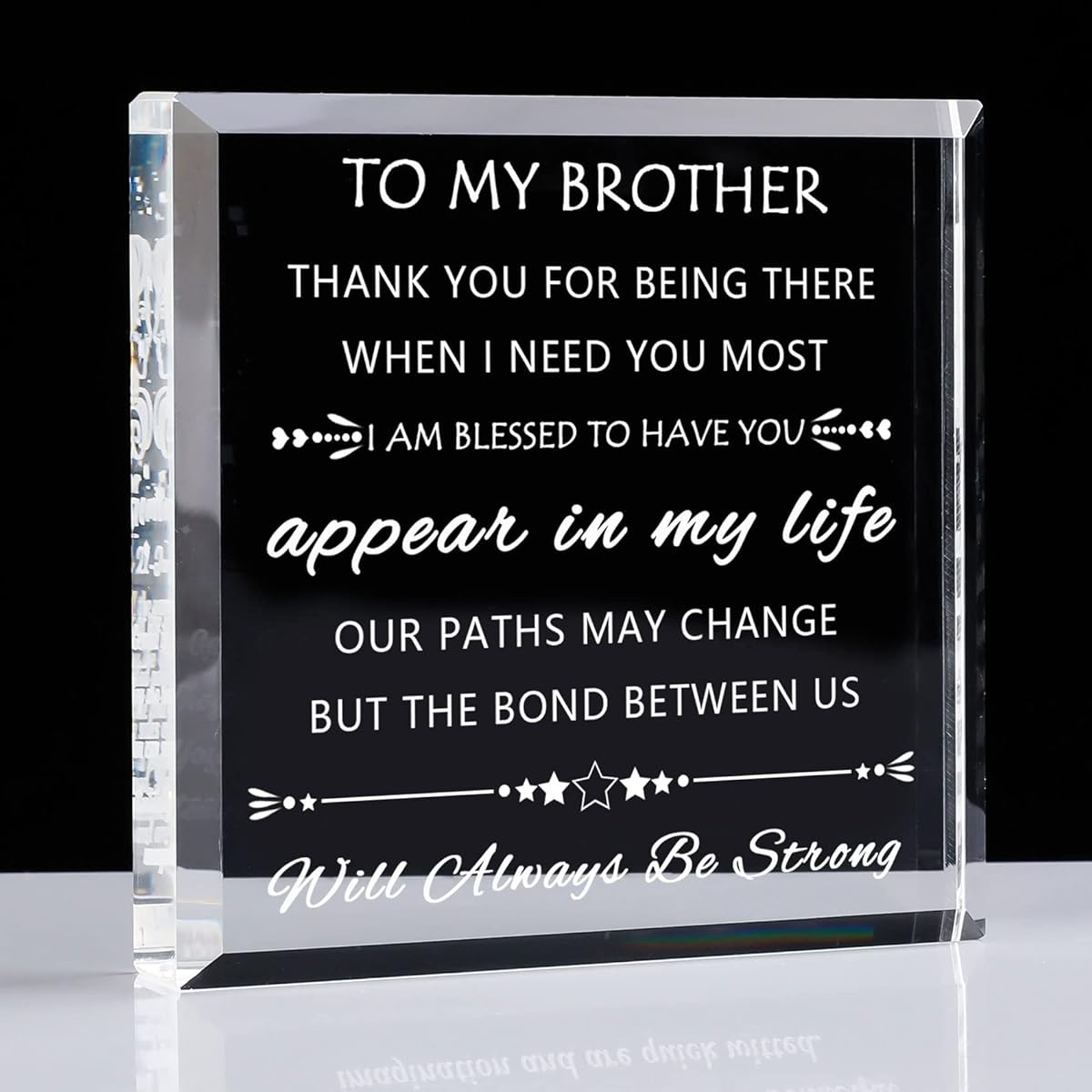 Movdyka Gifts for Siblings Crystal Sign - Unique Birthday Gifts for Brother from Sister Brother - Laser Engraved Funny Gifts for Big Brother Adult Graduation Wedding - 3.9" x 3.9"