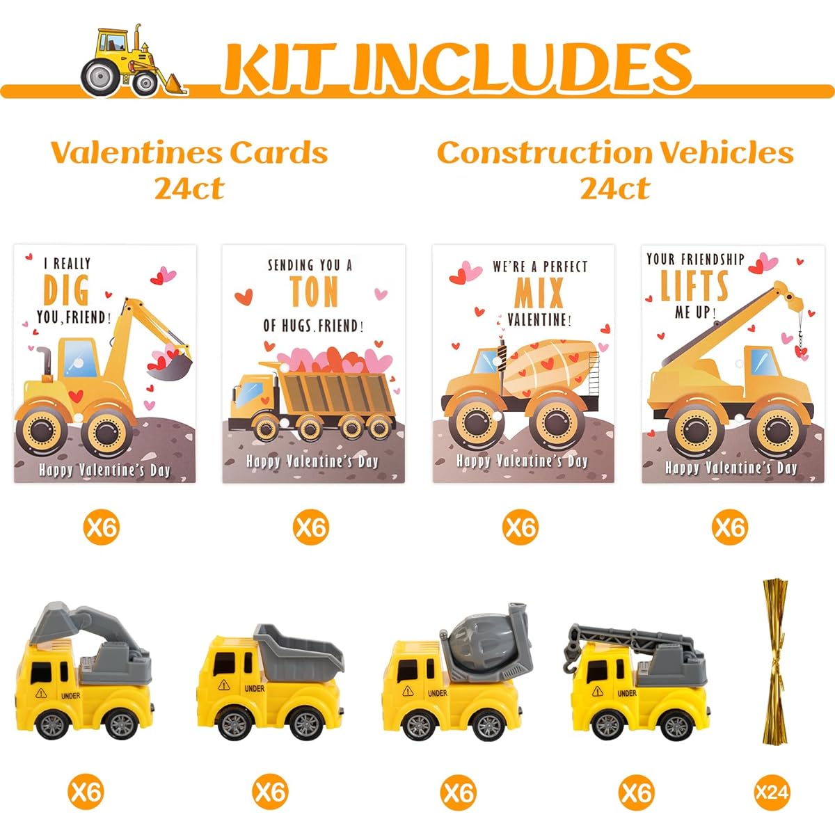 Thigreact Valentine's Day Cards for Kids - Valentine's Day Gifts for Kids - Construction Vehicle Greeting Cards - Classroom Exchange Prizes