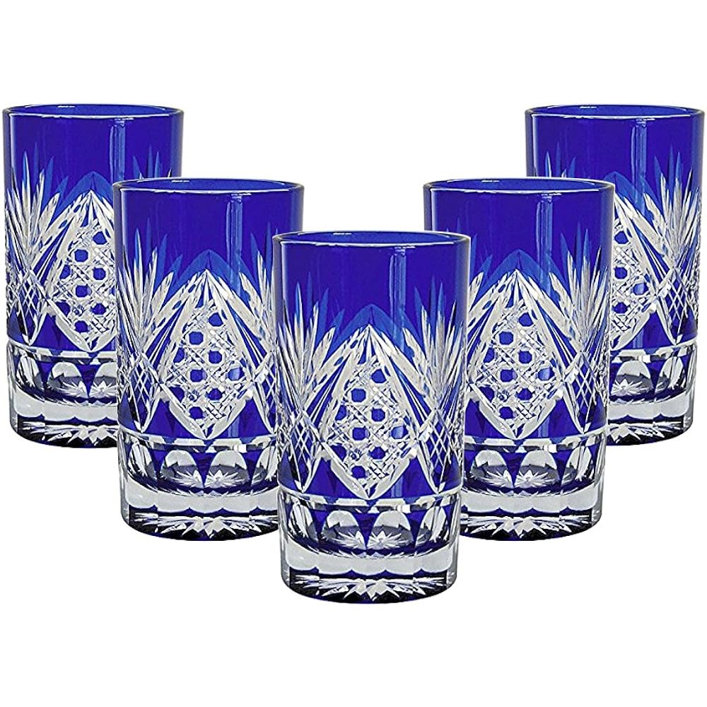 Tajima Glass Octagonal basket/chrysanthemum bottom tumbler Lazuli