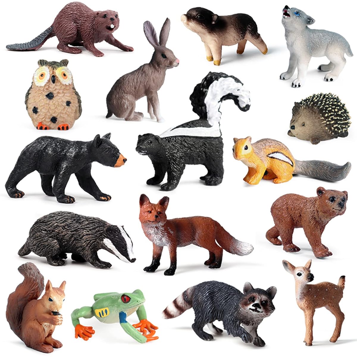 16 Pieces Woodland Animal Figures for Kids Woodland Creatures Figures Miniature Toys Cake Topper Birthday Gift Woodland Baby Shower Decorations