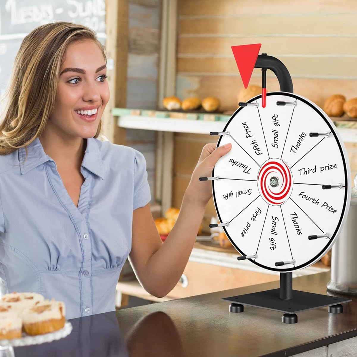 abitcha 12" Spinning Prize Wheel - 10 Slot White Tabletop Spinner - Heavy Duty Base Roulette Wheel for Carnivals, Trade Shows, Win Fortune Spin Games