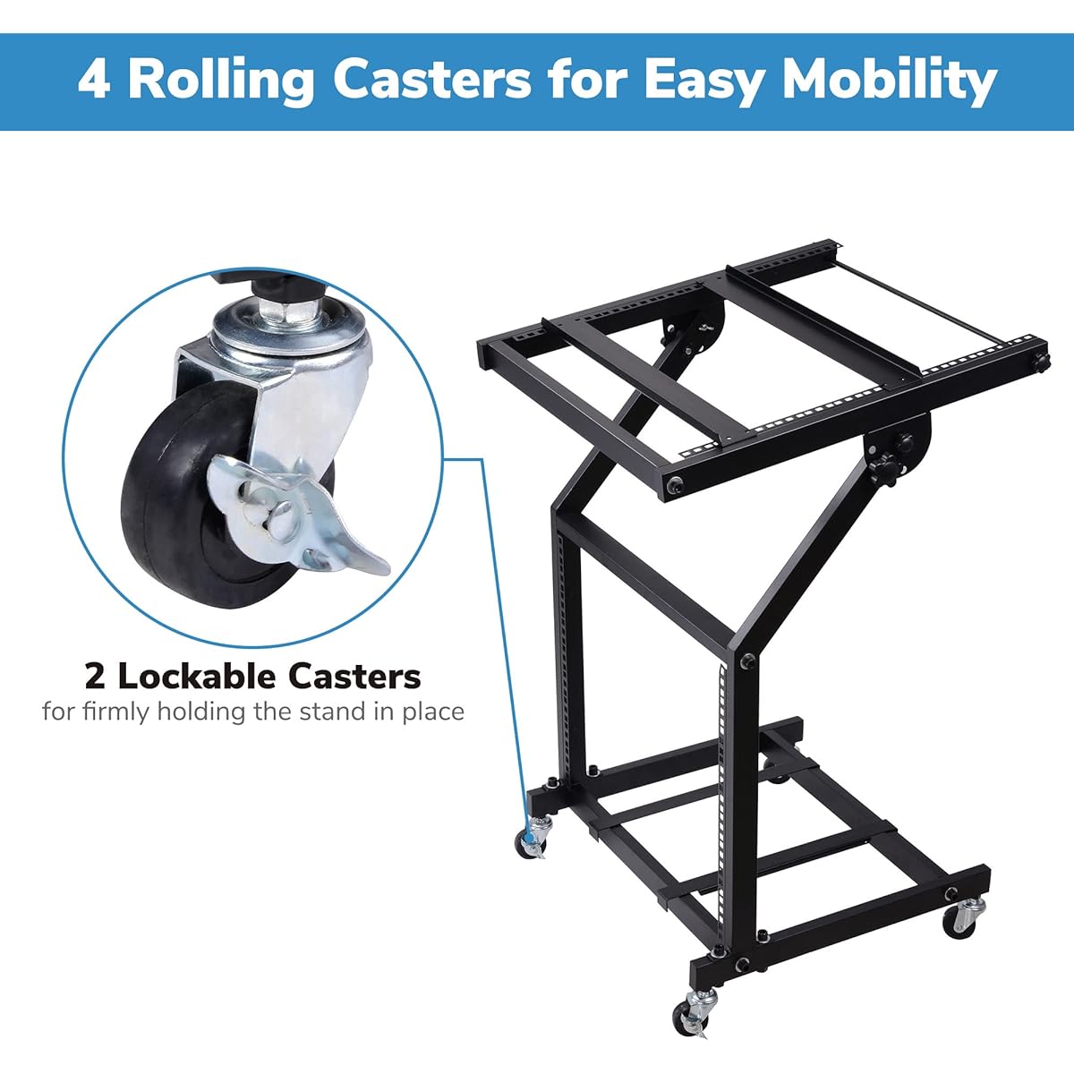 AW 9U DJ Mixer Stand Adjustable Rack Mount Rolling Stage Cart Studio Music Show
