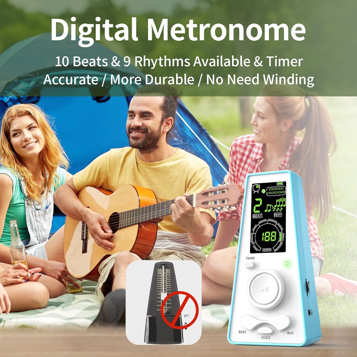 Electronic Digital Metronome for Musicians Piano Guitar Violin Instrument Volume & Beat Speed Adjustable Universal (Blue)