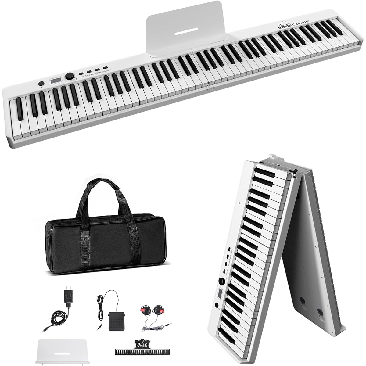 X-20 Digital Piano, Foldable, 88 Keys, Beginner Friendly, MIDI Compatible, Auxiliary Pedal, Sustain Pedal (White)