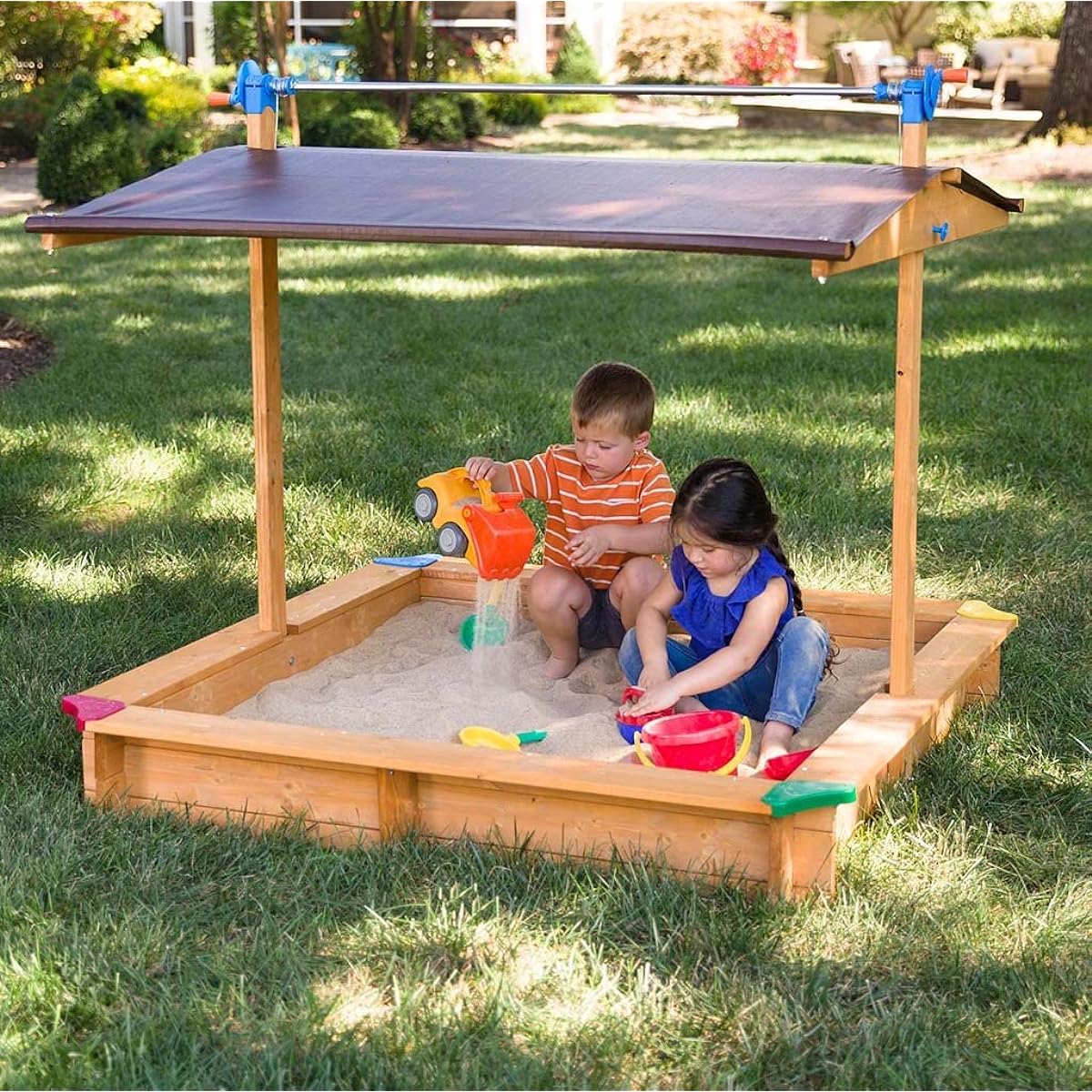Tierra Garden G31001 Large Cover Wooden Sandbox for Kids with Retractable Roof