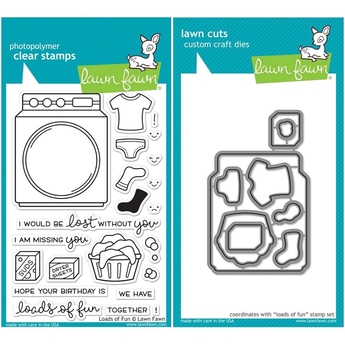 Lawn Fawn Loads of Fun 4x6 Clear Stamp and Coordinating Die Set (LF1048, LF1049)