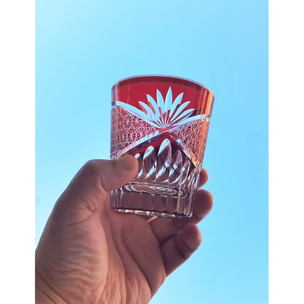 FONYUHUA Kiriko Glass Pair Rock Glass Stylish Chrysanthemum Tsunagi Pattern Gift Set Alcohol Sake Beer Celebration Wedding Gift 60th Birthday Gift Father's Day Present Gift Popular 240cc (2 pieces)