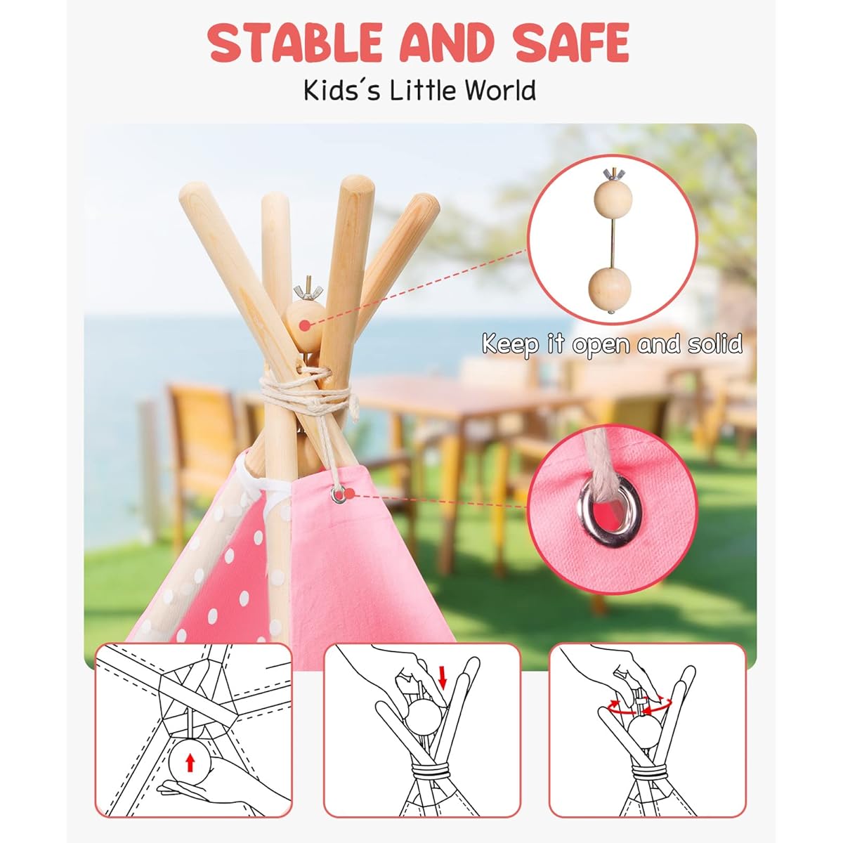 Gamenote Teepee Tent for Kids Indoor Tent with Mat, Inner Pocket, Unique Reinforcement Parts - Foldable Kids Play Tent Canvas Teepee Children Tent for Girls & Boys (Pink)