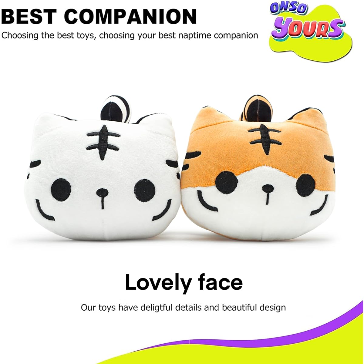 Onsoyours Plush Toy Set, 2 Pieces Brown Tiger and White Tiger Stuffed Animals, Creative Decoration Cuddly Plush Pillow 9.8 inches (22.86 cm) for Kids Girls Boys (Brown / White)