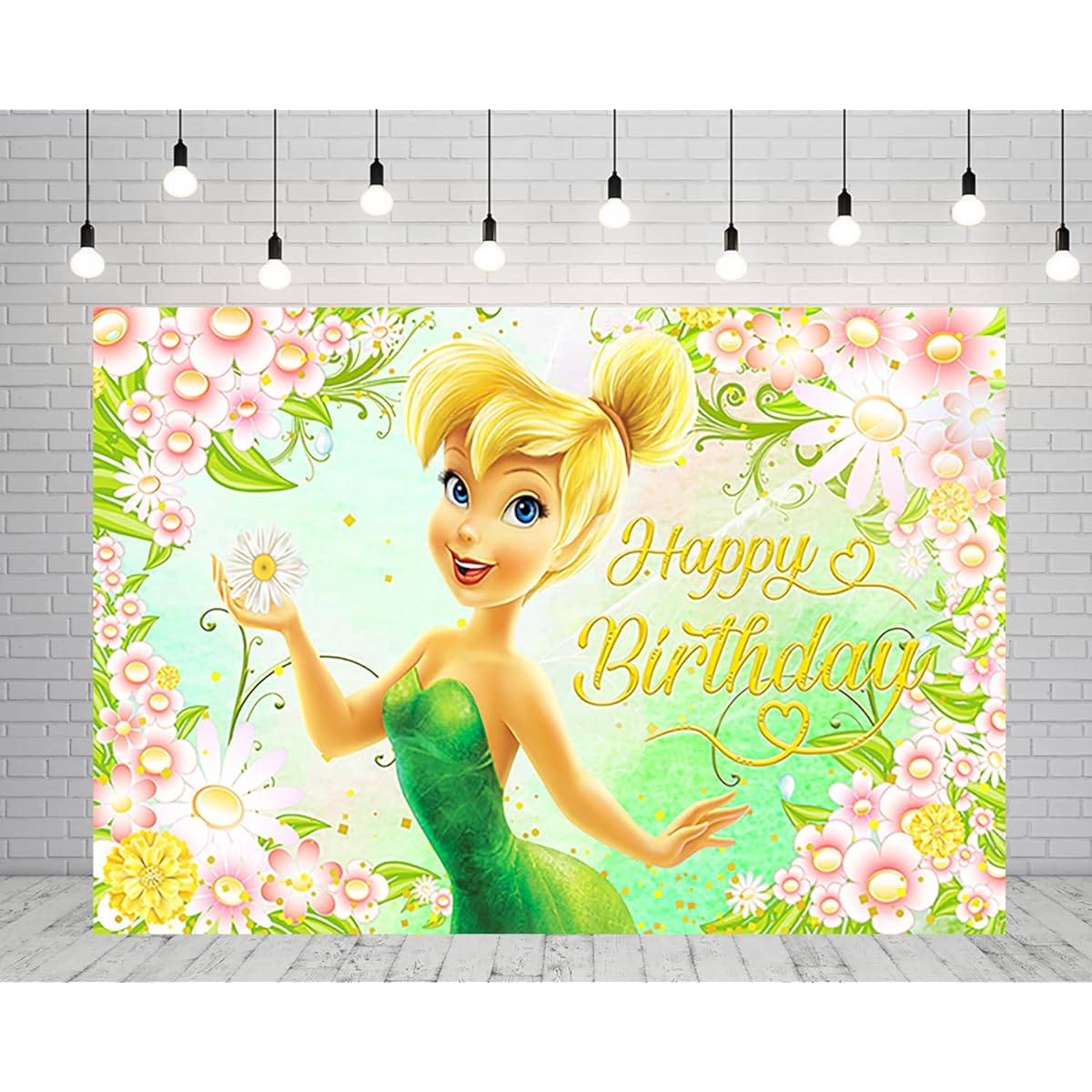 Green Tinkerbell Backdrop Birthday Party Supplies 5x3ft Fairy Photo Background Fairy Theme Baby Shower Banner for Birthday Cake Table Decoration