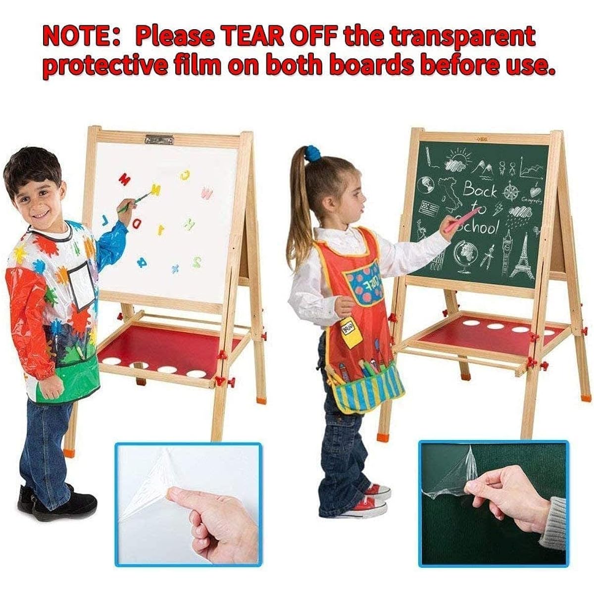 Easel for Kids, Wooden Art Easel, Double Sided Easel with Whiteboard, Chalkboard, Adjustable Height Standing Easel for Toddlers with Painting Accessories, Educational Gift for Ages 3-8, Boys and Girls